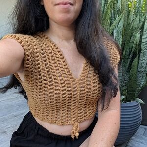 Chic Crochet Crop Top - Tan